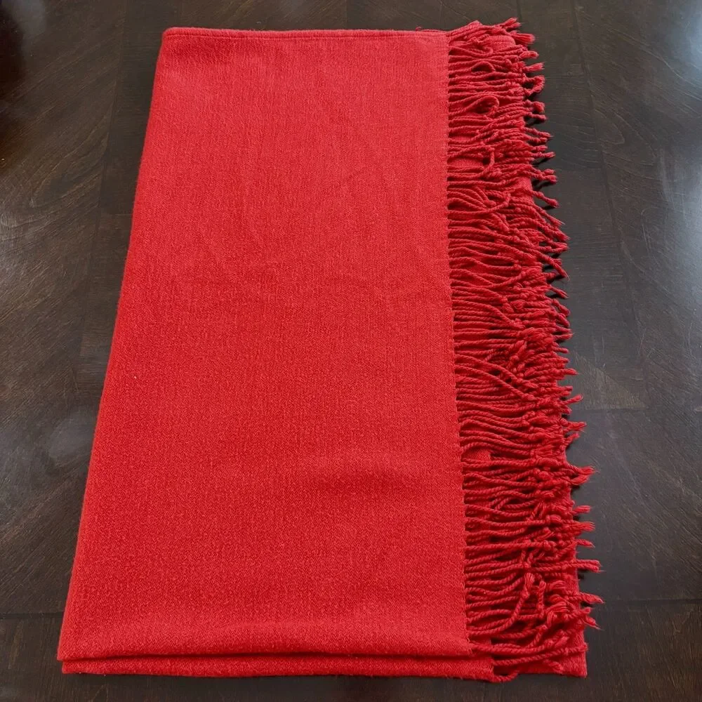 Pottery Barn Classic Red Fringe Throw Blanket 50 X 60 Modern Cozy Home Decor